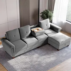 Walsunny 4-Seat Convertible Sectional Sofa, L Shaped Couch with Storage, wayfair Reversible modular sofa for Small Apartment, Living Room, light Grey