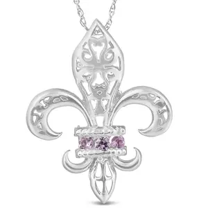Pink Sapphire Vintage Fleur De Lis Pendant 10KT White Gold 1"
