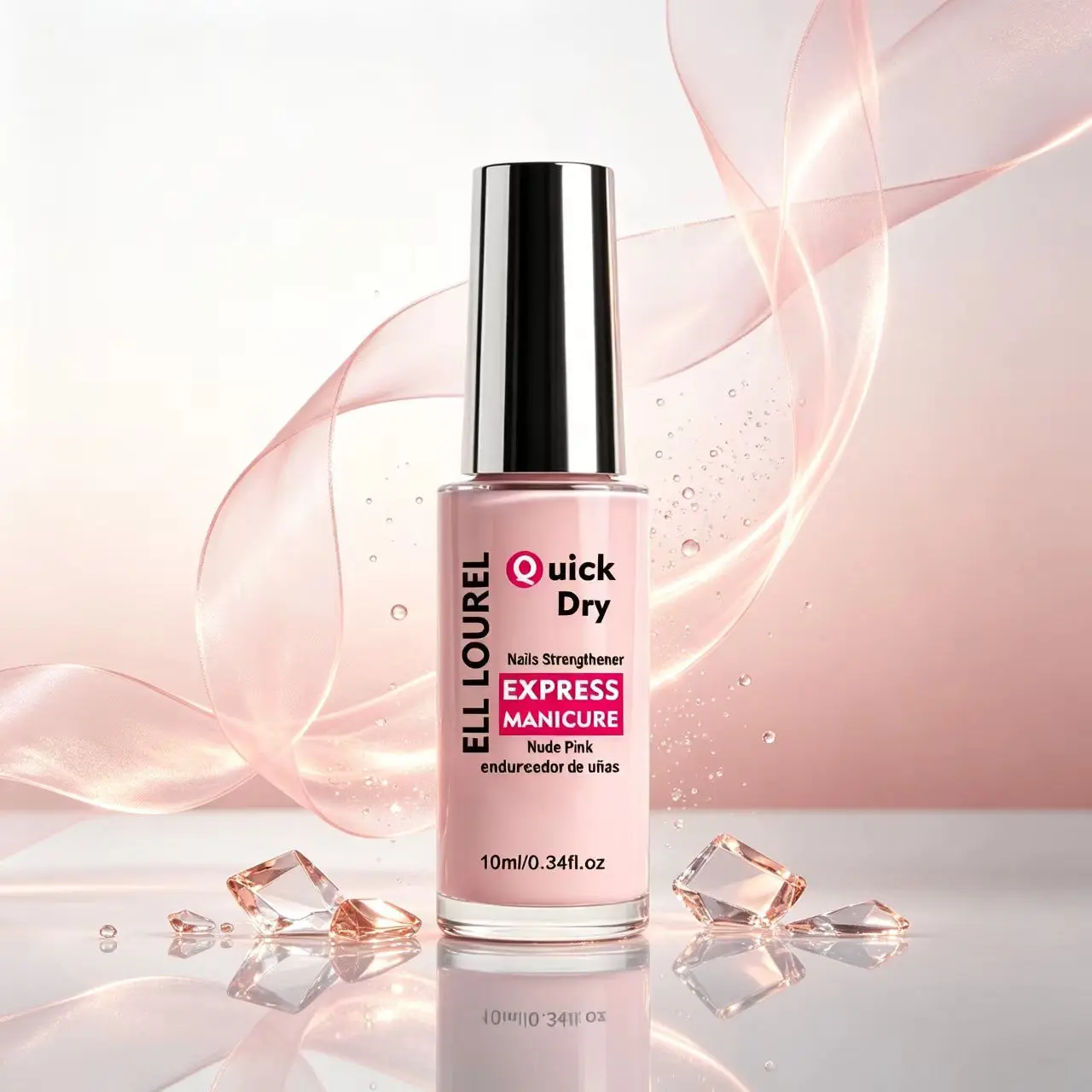 ELL LOUREL Quick Dry Nude Pink Nail Strengthener, Express Manicure Nail Care Varnish, Natural Nude Shade Repair Brittle Thin Nails, Long Lasting Gloss Daily Nail Polish 10ml