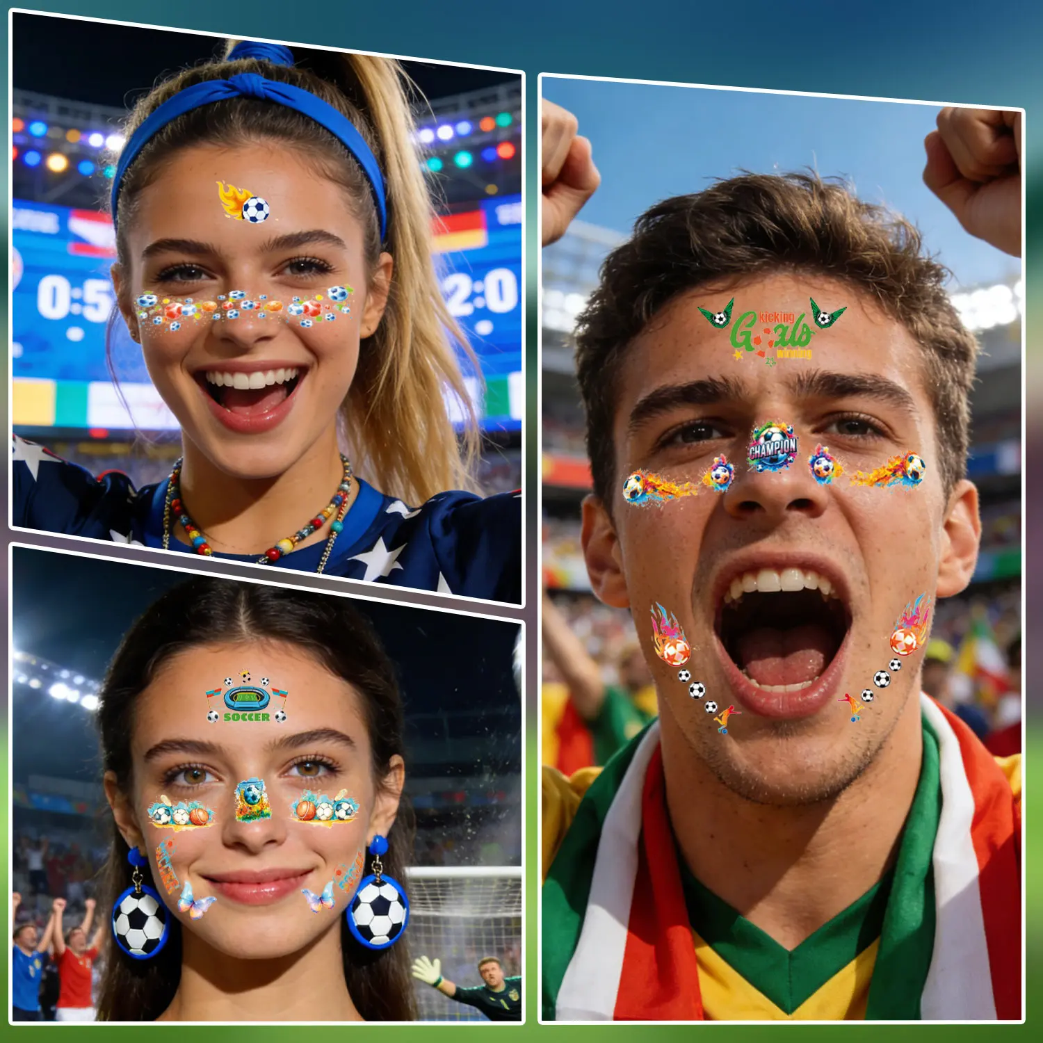 12pcs Football match blush face stickers, event cheerleading stickers, tattoo stickers