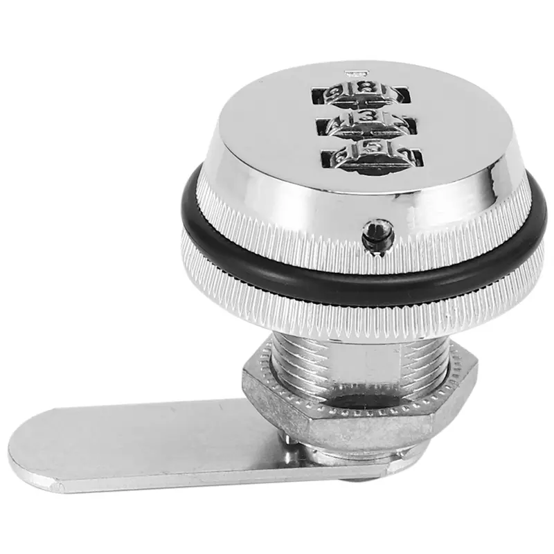Brand New Silver Zinc Alloy Keyless Cam Lock - Resettable 3-Wheel 3-Digit Code, 16mm Across Flats, 20mm Length, 90-Degree Turn, for Cabinets, Drawers, Tool Boxes with Keyless Access