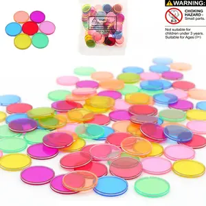 Plastic Counters with Ferromagnetic Ring, 19mm Transparent Bingo Chips, Colorful Counters for Bingo Game Cards, Math Learning Tools, Math Teaching Aid, Classification, Pattern Recognition
