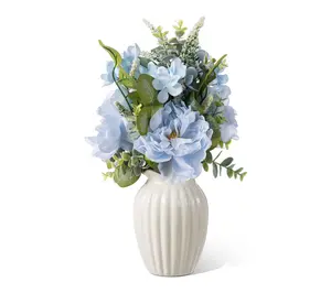 Glitzhome 18"H Peony Hydrangea with Ceramic Vase Centerpiece