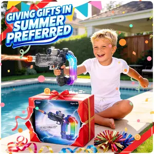 Ultimate Battle Powerful Electric Water Gun, Automatic Squirt Gun with Glowing Realistic Muzzle 700cc High Capacity, Up to 32 FT Range, Outdoor Summer Party Toy for Adults &Kids Toys for Christmas Gift, Halloween Present, Black Friday Gifts