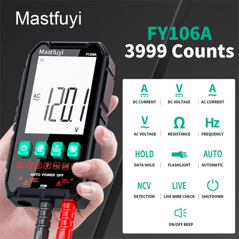 FY106 Smart Multimeter Mini Digital Multimeter 3999Counts Auto-Ranging CAT III 600V Professional Voltage Multimeter Multimeter Test Leads Multimeter Tester FY106 Smart Multimeter Mini Digital Multimeter 3999Counts Auto-Ranging CAT III 600V Professional Voltage Multimeter Multimeter Test Leads Multimeter Tester