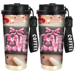 1pc 18oz Stainless Steel Tumbler - Leak-Proof, Pink Bow & Heart "LOVE" Coquette Design, Stylish & Durable Coffee Cup, Perfect Valentine's Day Gift Idea, Ideal for Outdoor Camping, Drinkware