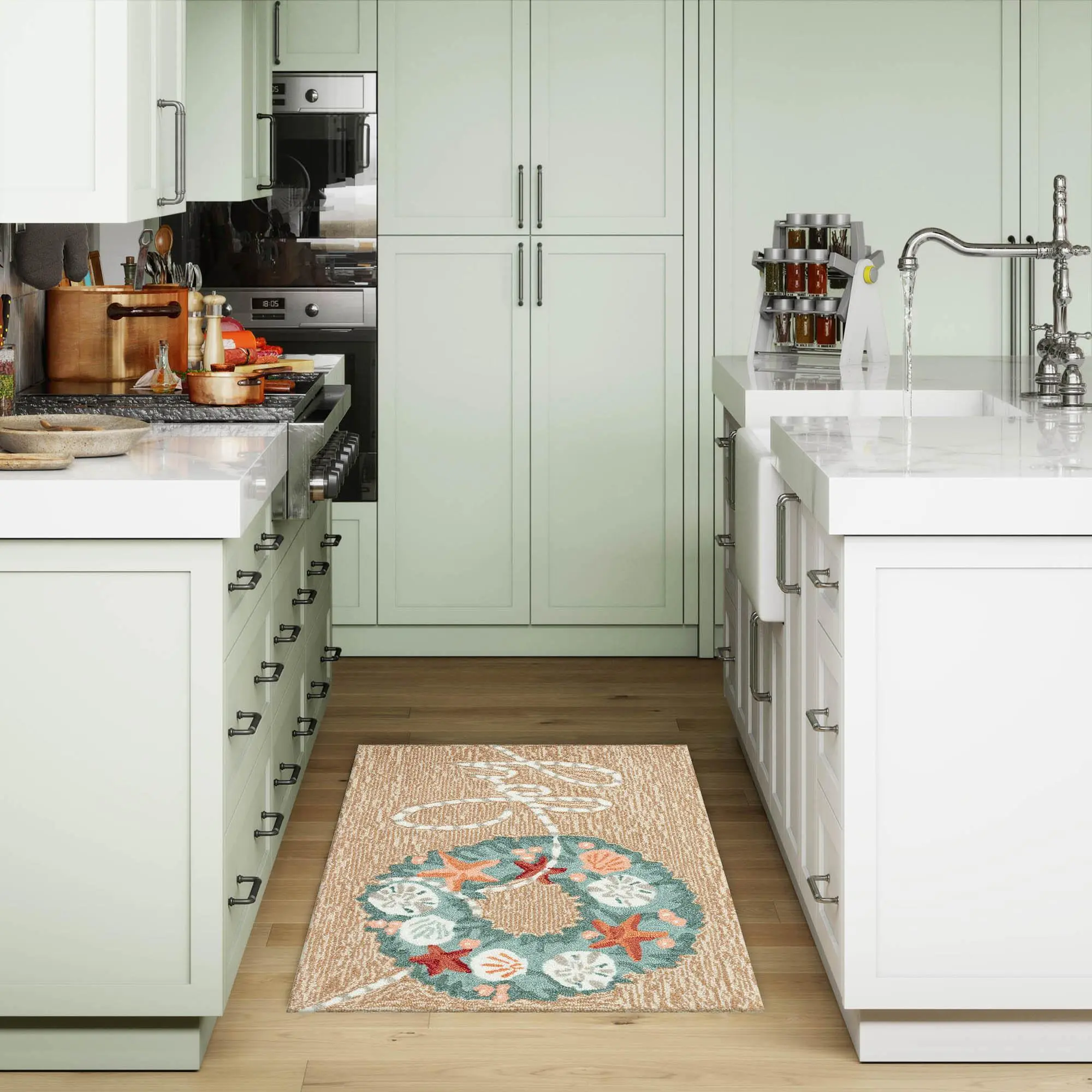 Lush Decor Frontporch Joyous Wreath Decorative Rug - Indoor/Outdoor, Hand Tufted, Synthetic Blend, Durable Traditional, Christmas Themed, Washable Kitchen, Water Resistant, Coastal Look for Entryways, Washable Kitchen Rugs
