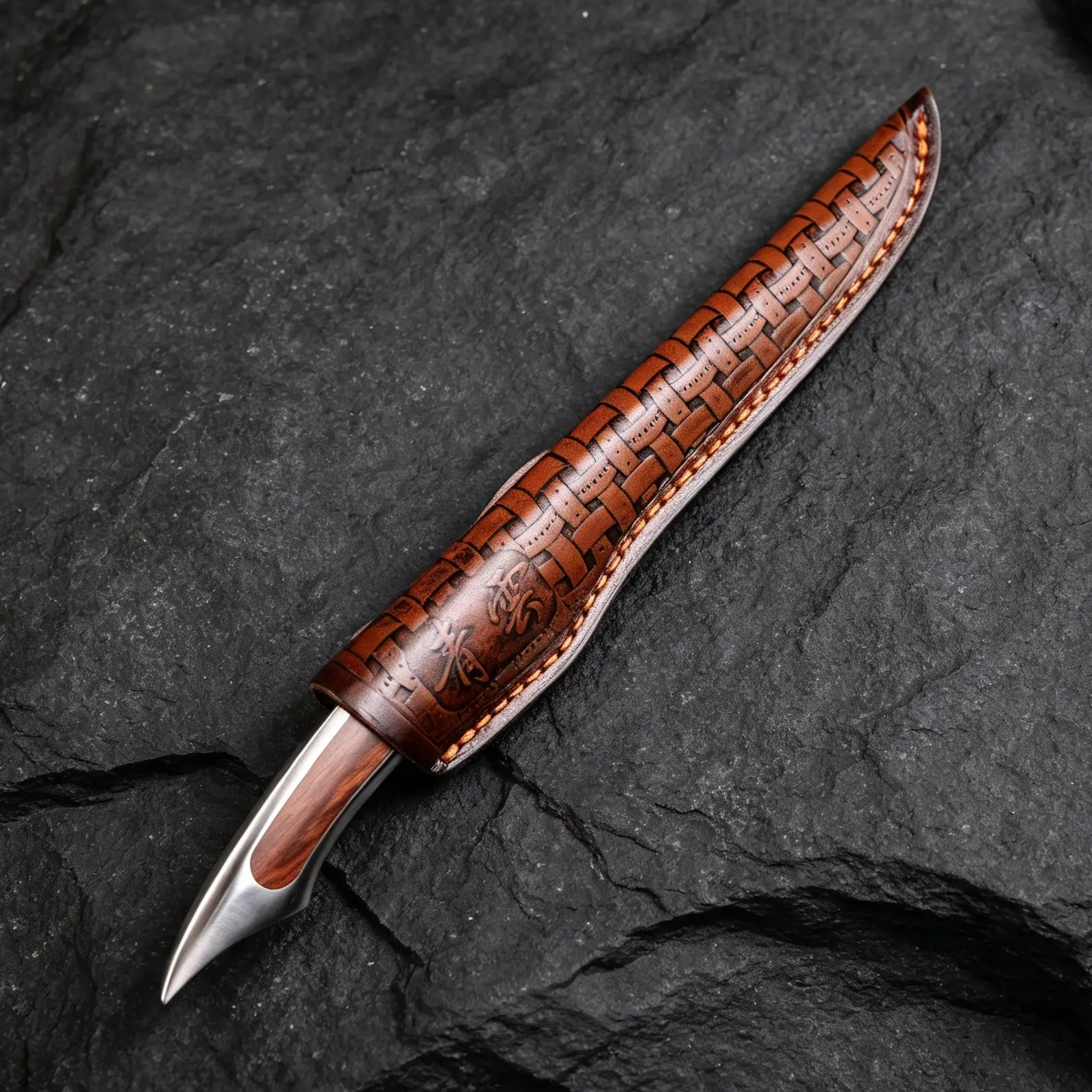 Handmade Cocobolo Wood Handle Fixed Blade Knife with Secure Grip, Leather Sheath for Camping Hiking Outdoor Sports