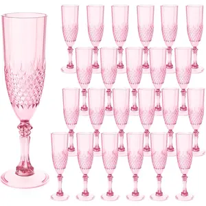 Plastic Champagne Flutes Bulk Reusable Unbreakable Acrylic Wine Glasses Goblets for Weddings Bachelor Parties Toasting Bridal Shower Mother's Day (24 Pink)