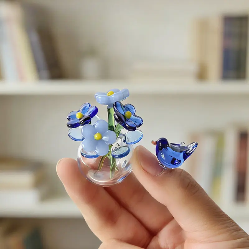 Glass floral ornament, simulated bouquet vase, handmade glass flower arrangement, eternal flower gift, desktop decoration, gift for girlfriend, mother, and best friend of a girl
