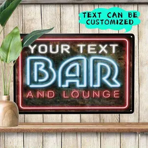 1pc 12x8in Vintage Aluminium Tin Bar Sign with Neon Lights - Customizable, Durable Metal Wall Decor Gift for Home Bar, Man Cave - Ideal for Beer Enthusiasts