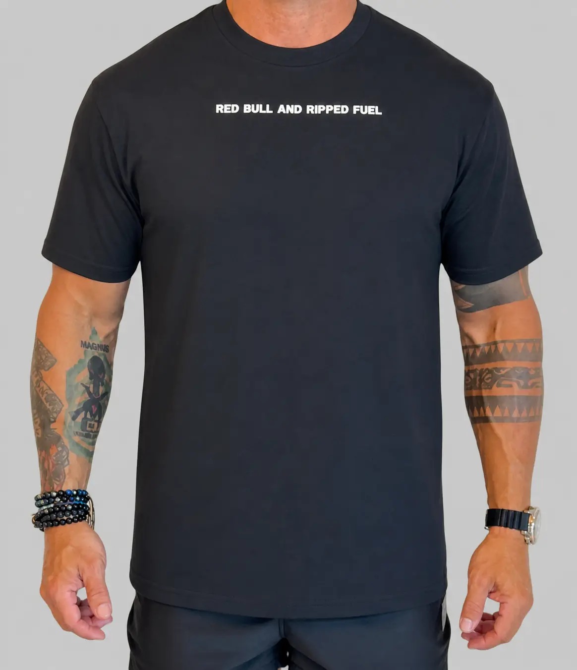 Red Bull And Ripped Fuel Cotton Tee - Fitted Short Sleeve Crew Neck Summer Casual T-Shirt for Men - Menswear