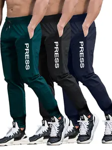 Men's Solid Color Letter Print Drawstring Waist Sweatpants, Regular Fit Casual Comfy  Sporty Pocket  Jogger Pants for Spring & Fall, Men's Trousers for Daily Wear, Casual Joggers