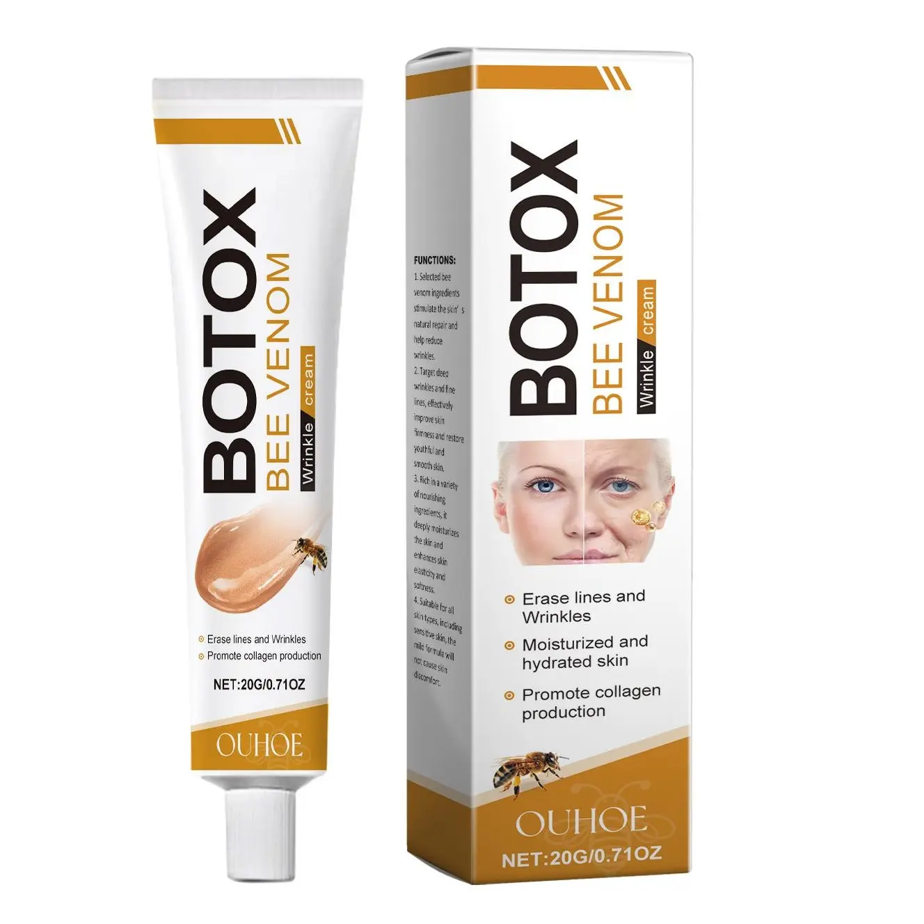 All-Natural Bee Venom Facial Moisturizer Balm - Wrinkle Reduction, Firming, Collagen Boost, Hydrate with Hyaluronic Acid & Glycerin, Non-Flammable, Soothing, Suitable for All Skin Types