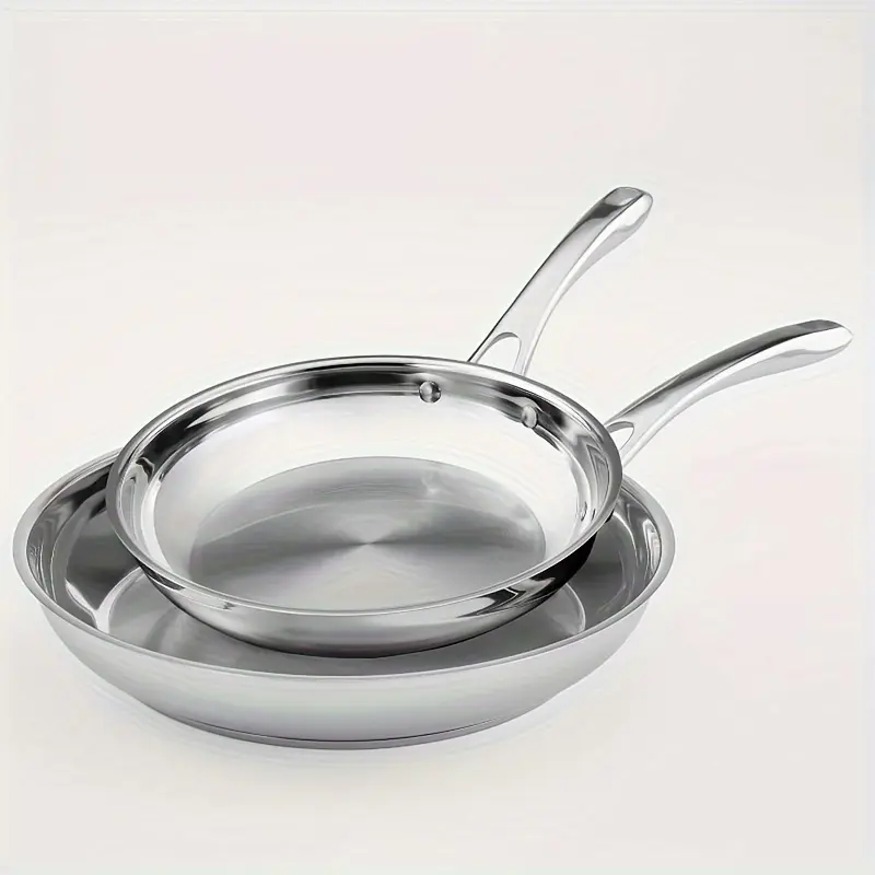 Premium 10" & 12" Stainless Steel Skillet Set - Silver, Versatile Cooking Companion for Every Kitchen - Perfect for Eggs, Pancakes, & More