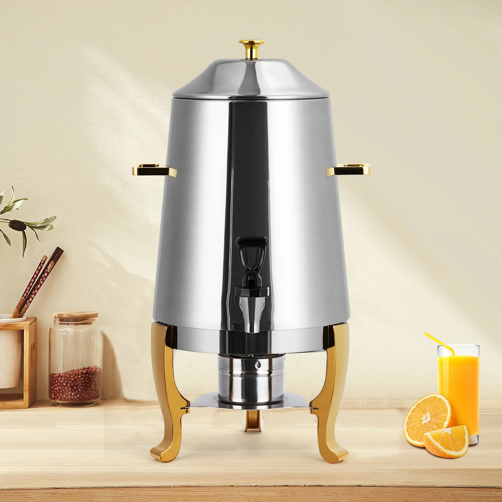 3.5 Gallon (13L) Hot Beverage Dispenser – Stainless Steel Hot Drinks Dispenser with Fuel Tray for Coffee, Tea, Juice, Water – Coffee Urn Chafer for Parties, Events, Buffet, Catering