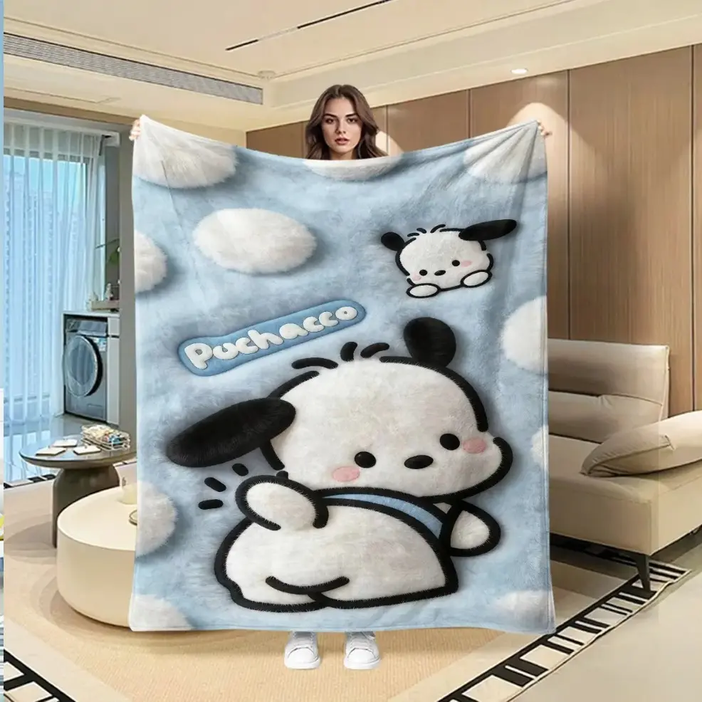 Pochacco Flannel Blanket, Creative Digital Print Blanket,Baby blankets and adult blankets Cloud Soft Multi-Purpose Throw Blanket, Ideal Gift for Thanksgiving, Valentine's Day, Christmas and Daily Holiday, Cozy Warm Home Decor Blanket for Sofa
