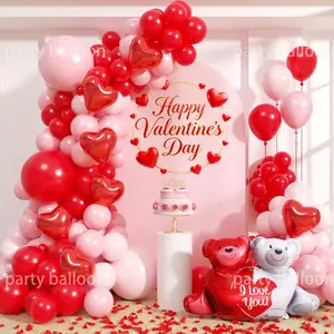 122 Piece Valentine's Day Balloon Garland Set, Heart Shaped Balloons, Bear Foil Balloons, Party Decor, Proposal, Anniversary, Wedding, Store Decoration