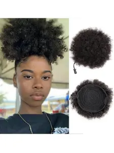 Afro Puffs Large Human Hair Buns, Natural Drawstring Ponytail Extensions, Updo 8 Inch Natural for Women, Stylish & Versatile