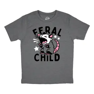 Toddler Funny T Shirts Feral Child Sarcastic Wild Animal Graphic Novelty Tee for Kids Funny Toddler Shirts Sarcastic Apparel for Toddler Funny Animal Apparel Childrens Graphic Tees Grey