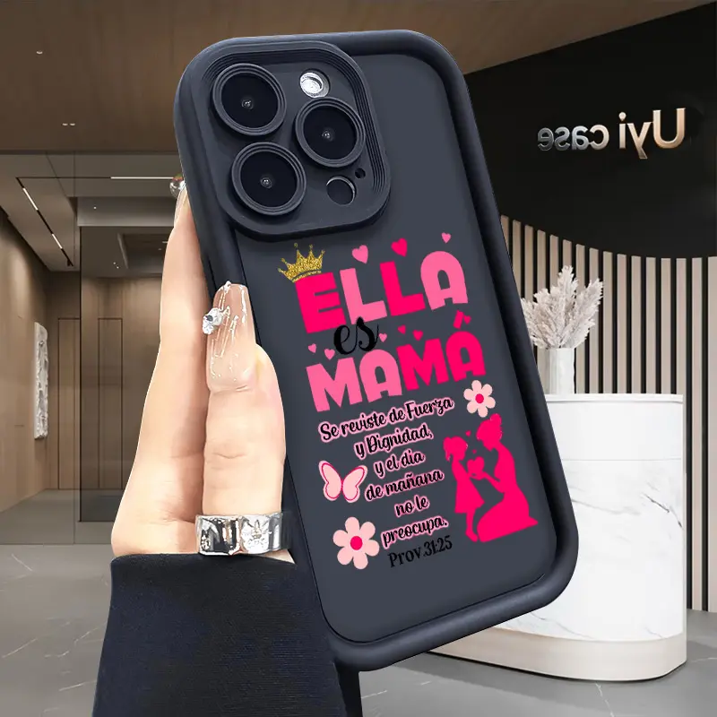 Ella es Mamá Phone case iPhone 17 Air 16 16e 15 14 13 12 11 Pro Max Plus X XS for Mother's Day gift Shockproof Silicone TPU Bumper Drop Protection Soft Cover Holiday gifts