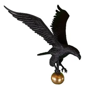 212 MAIN Large Satin Black Rust-Free Hand-Crafted Aluminum Outdoor Eagle Topper Flagpole Accessory with Wing Design