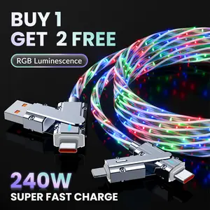 Buy 1 Get 2 FREE 240W Super Fast Charging Cable with RGB Lights Universal USB for Type-C & Lightning Phones Multi-Color Light Up Accessories