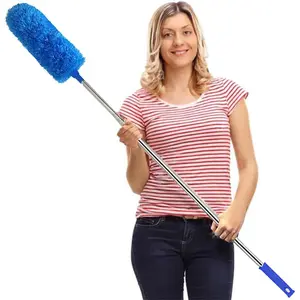Microfiber feather duster, retractable duster, equipped with a 100inch extra-long rod, bendable brush head and long handle, suitable for cleaning ceiling fans, high ceilings, blinds, furniture, and cars