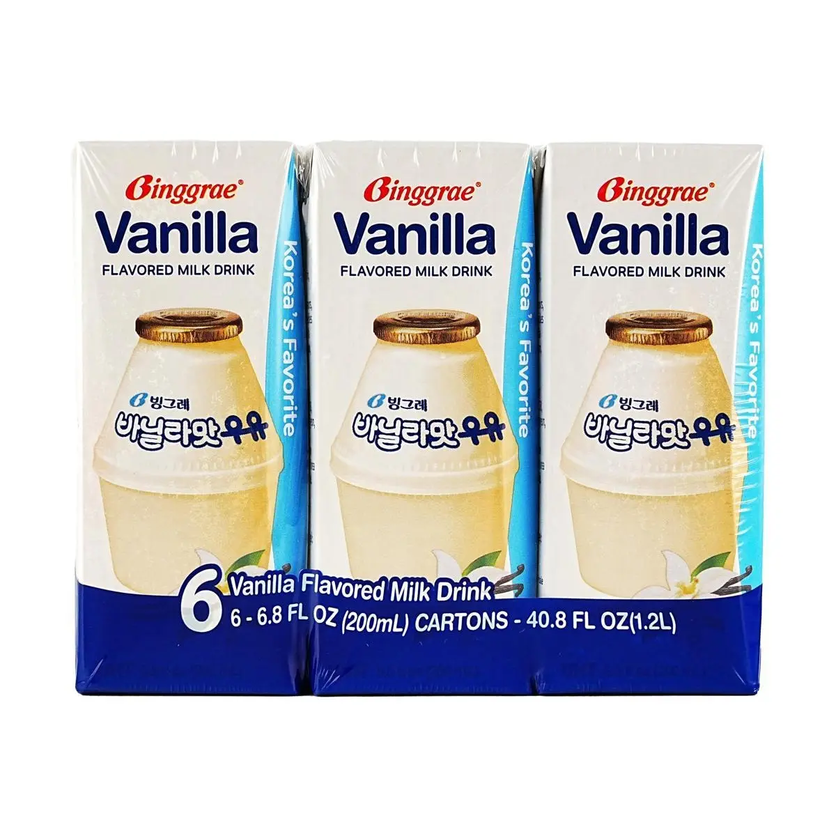 Binggrae Vanilla Milk Drink 200ml 6-Pack | Korean Breakfast Beverage, K-Drama Inspired Flavor