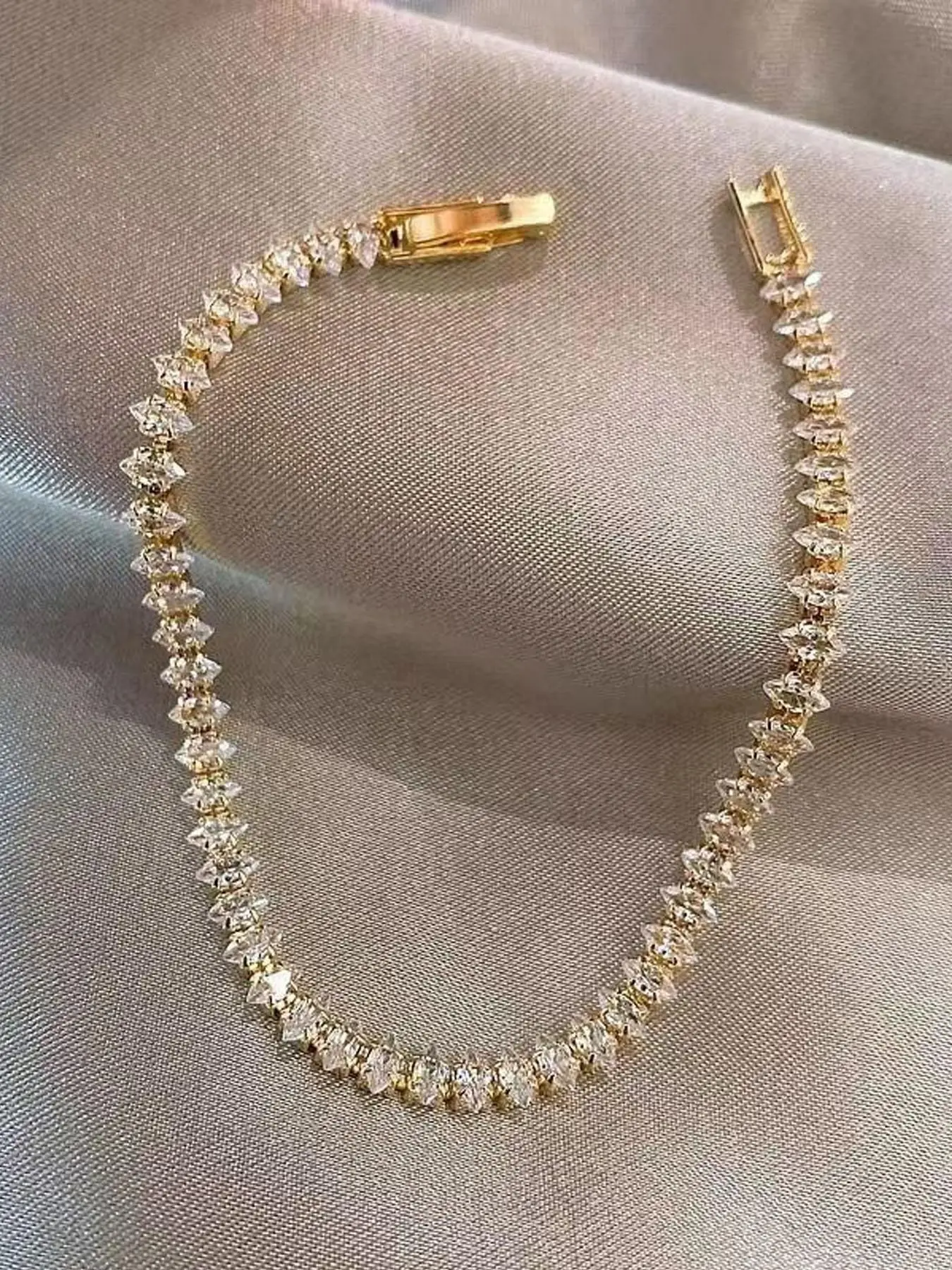 Elegant Geometric Rhombus Zircon Chain Bracelet, Pretty Bracelet, Simple Style for Women's Daily Wear & Party, Fashionable Versatile Jewelry