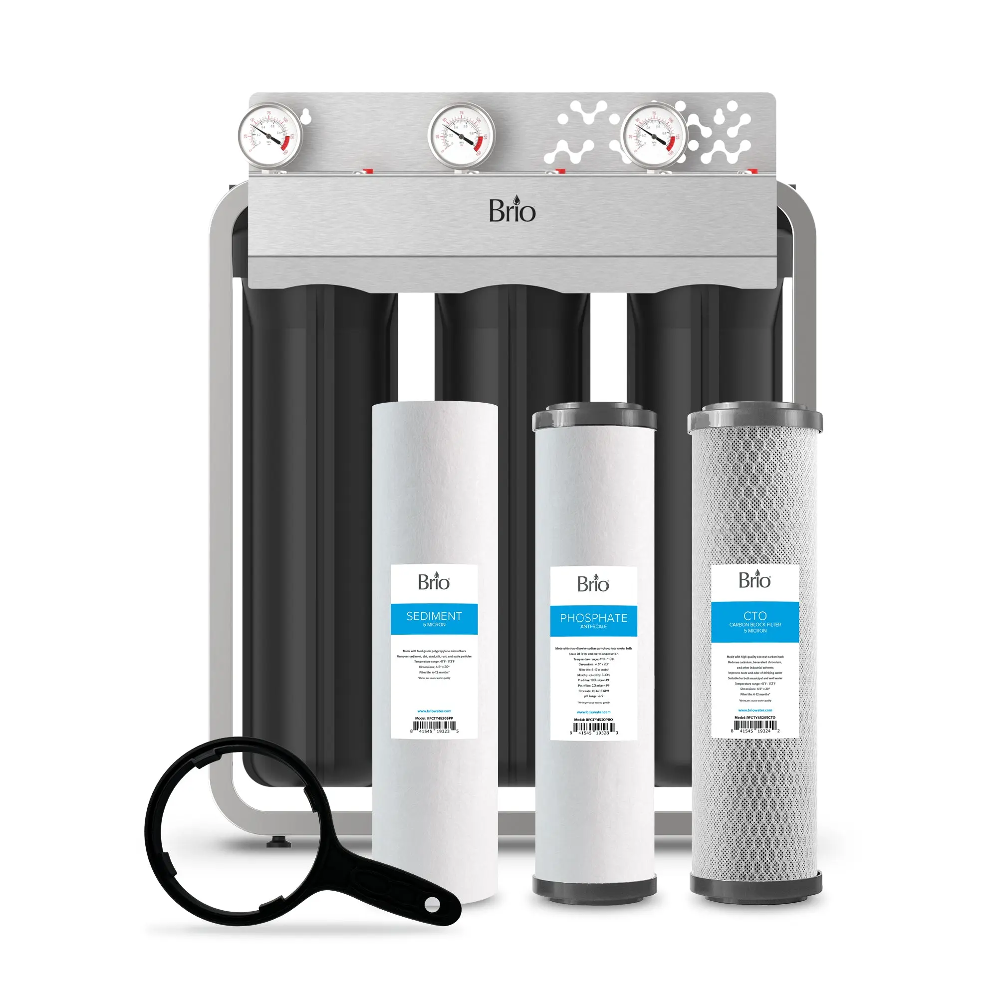 Brio 3-Stage Whole House Filtration System - 20" Anti-Scale Brio 3-Stage Whole House Filtration System - 20" Anti-Scale