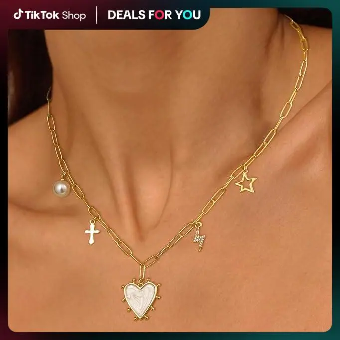 NECOCY Women's Dainty Paper Clip Chain Link Necklace with Heart, Butterfly, Starlight Pendants, Hypoallergenic Trendy Costume Jewelry, Gift-Boxed