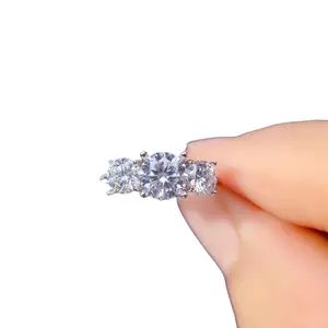 VVS1 White Moisssanite 3 Stone Ring Platinum Plated