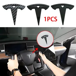 1pcs ABS Car Steering Wheel Center Emblem Sticker Decal for Tesla Model 3 Mode S X Model Y Juniper Roadster SpaceX Interior Decoration