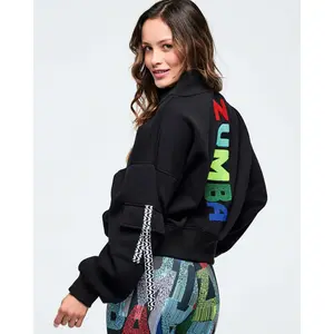 Latin Movement Drop Shoulder Zip-Up Jacket