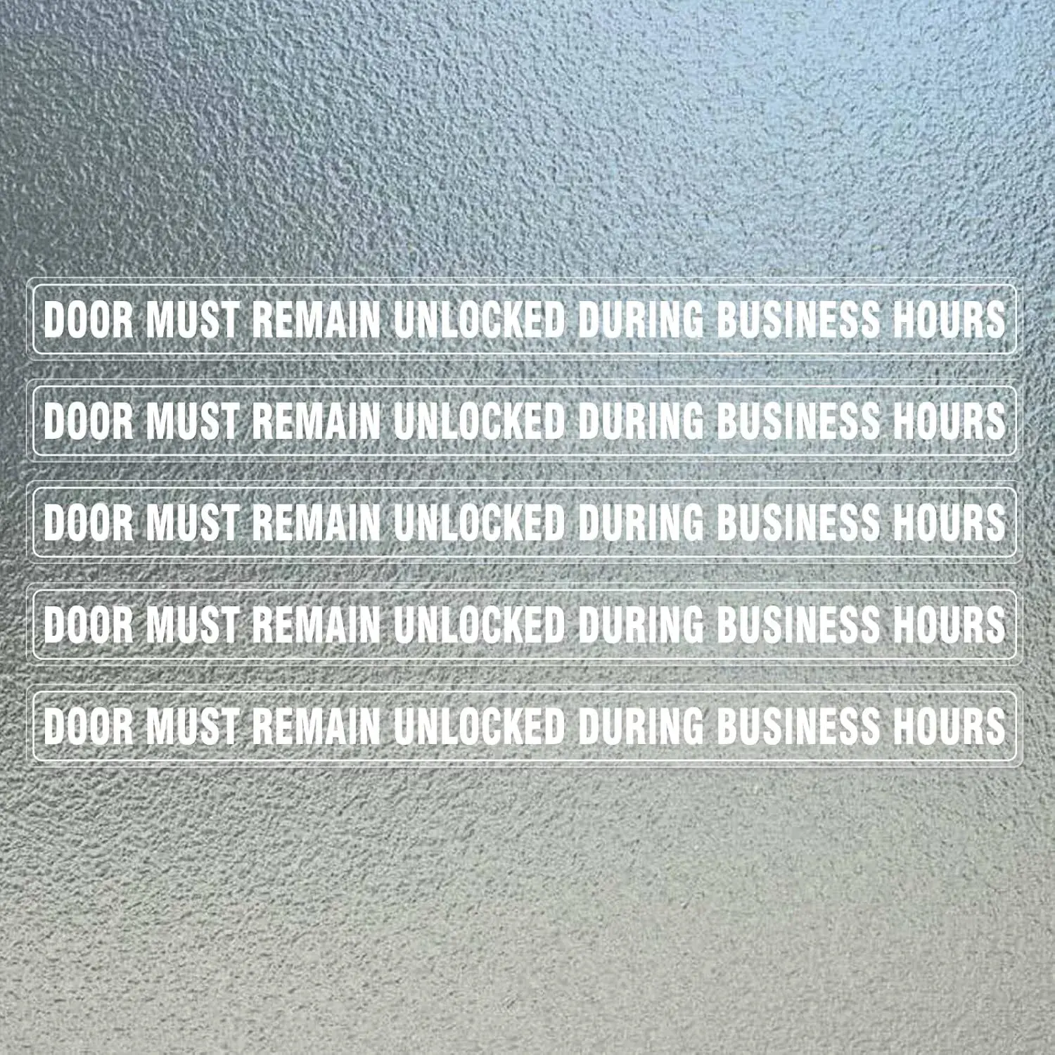 Door Must Remain Unlocked During Business Hours Sticker Sign Vinyl 25 x 2 Inch Self-Adhesive Warning Decal for Window Gate Business Office 5 PCS