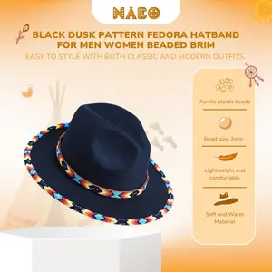 Black Dusk Fedora Hatband with Beaded Brim Native American Inspired for Men & Women Elegant Design Versatile Appeal