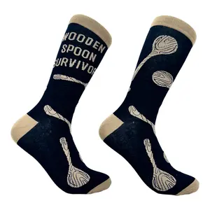 Men's Wooden Spoon Survivor Socks Funny Parenting Punishment Joke Footwear Funny Graphic Socks Comfortable Fitted Spandex Cotton
