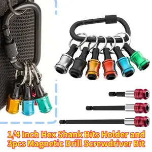 Bit Holder Keychain Portable 1/4 Inch Hex Shank Drill Bits Retainer Light-weight Extension Bar Keychain Drill Screw Adapter Quick-change