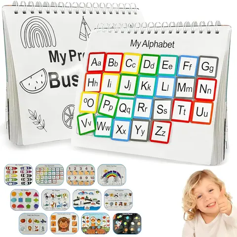 Preschool Alphabet Tool English Early Learning Soft Book, 12 Reusable Pages, Non-Toxic Odorless, DIY Stickers Set, Alphabet Learning Chart, 2-6Y Fine Motor Training Toddler Gift, Back to School Pick