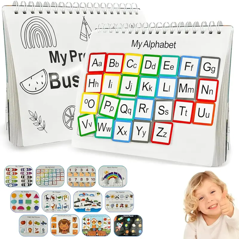 Preschool Alphabet Tool English Early Learning Soft Book, 12 Reusable Pages, Non-Toxic Odorless, DIY Stickers Set, Alphabet Learning Chart, 2-6Y Fine Motor Training Toddler Gift, Back to School Pick
