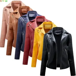 2025 New Fashion Women’s PU (Faux Leather) Motorcycle Jacket for Spring/Autumn, Zip Closure, Casual Style, Sizes S–XXXL