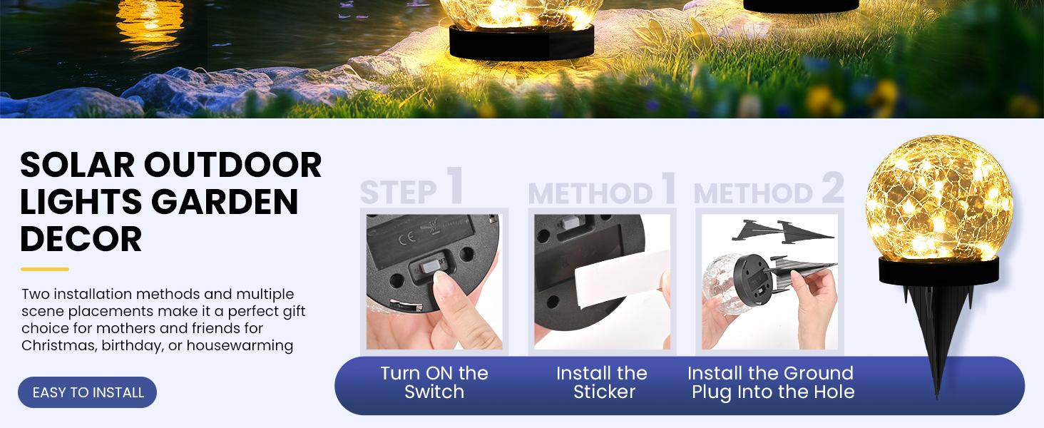 Solar Lights Outdoor for Garden Patio Porch, Multipurpose Solar Ball Shaped Outdoor Lights, Christmas Decor Birthday Gifts for Mom Women, Solar Globe Lights Waterproof Cracked Glass Outdoor Decorations Balcony Backyard glass ball