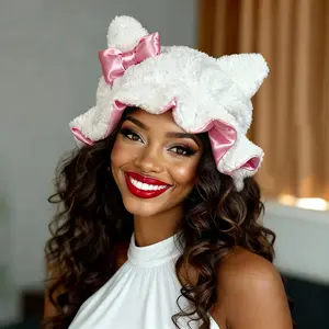 Falote Teddy Bear Satin-Lined Bonnet, No Frizz Satin Bonnet for Sleeping | Curly Hair Protection Night Cap & Cozy Nighttime Moisture Lock, Soft Fit,Summervibes