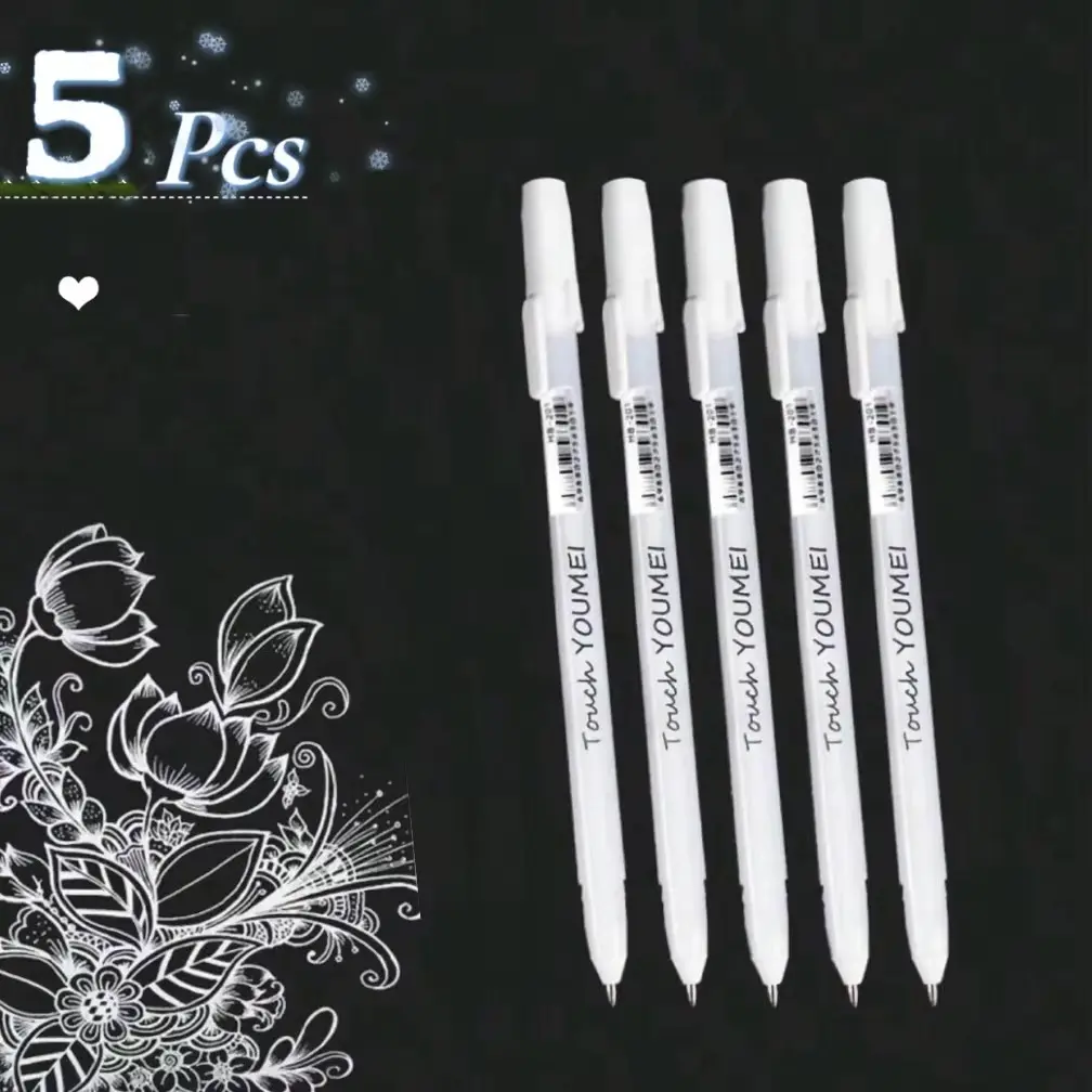 White Marker Pens (5 Counts), Portable White Gel Pen Set, Writing & Drawing for Students, Office, School, Home, Fine Tip Markers, Fine Point Pens