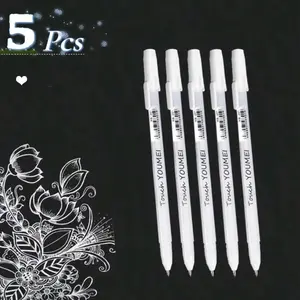 White Marker Pens (5 Counts), Portable White Gel Pen Set, Writing & Drawing for Students, Office, School, Home, Fine Tip Markers, Fine Point Pens