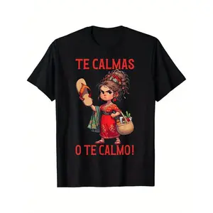 T-Shirts Funny Mexican Spanish Mom Calm Or I Will Calm You Graphic Tee Made In USA For Women For Men [Lolly & Lace cotton t-shirt/sweatshirt/hoodie, soft and comfortable]