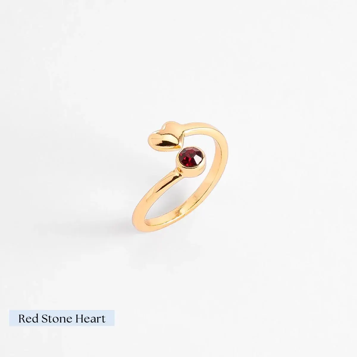 Nice & Bella 2-Piece Adjustable Fit Heart Shape Open Ring Set - 18K Gold Plated, Red Stone, Double Crystal, 1-Size, for Casual Wear - Model Nos. 226138, 925398