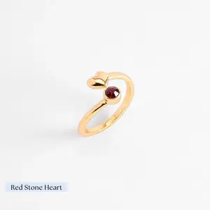 Nice & Bella 2-Piece Adjustable Fit Heart Shape Open Ring Set - 18K Gold Plated, Red Stone, Double Crystal, 1-Size, for Casual Wear - Model Nos. 226138, 925398