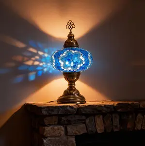 MOZAIST Turkish Mosaic Table Lamp with Bulb Included Blue - Unique Turkish Design for Bedrooms & Living Rooms